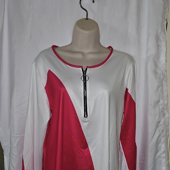 Elegant Pink and White Women's Tunic with Zip Detail - Picture 3 of 4
